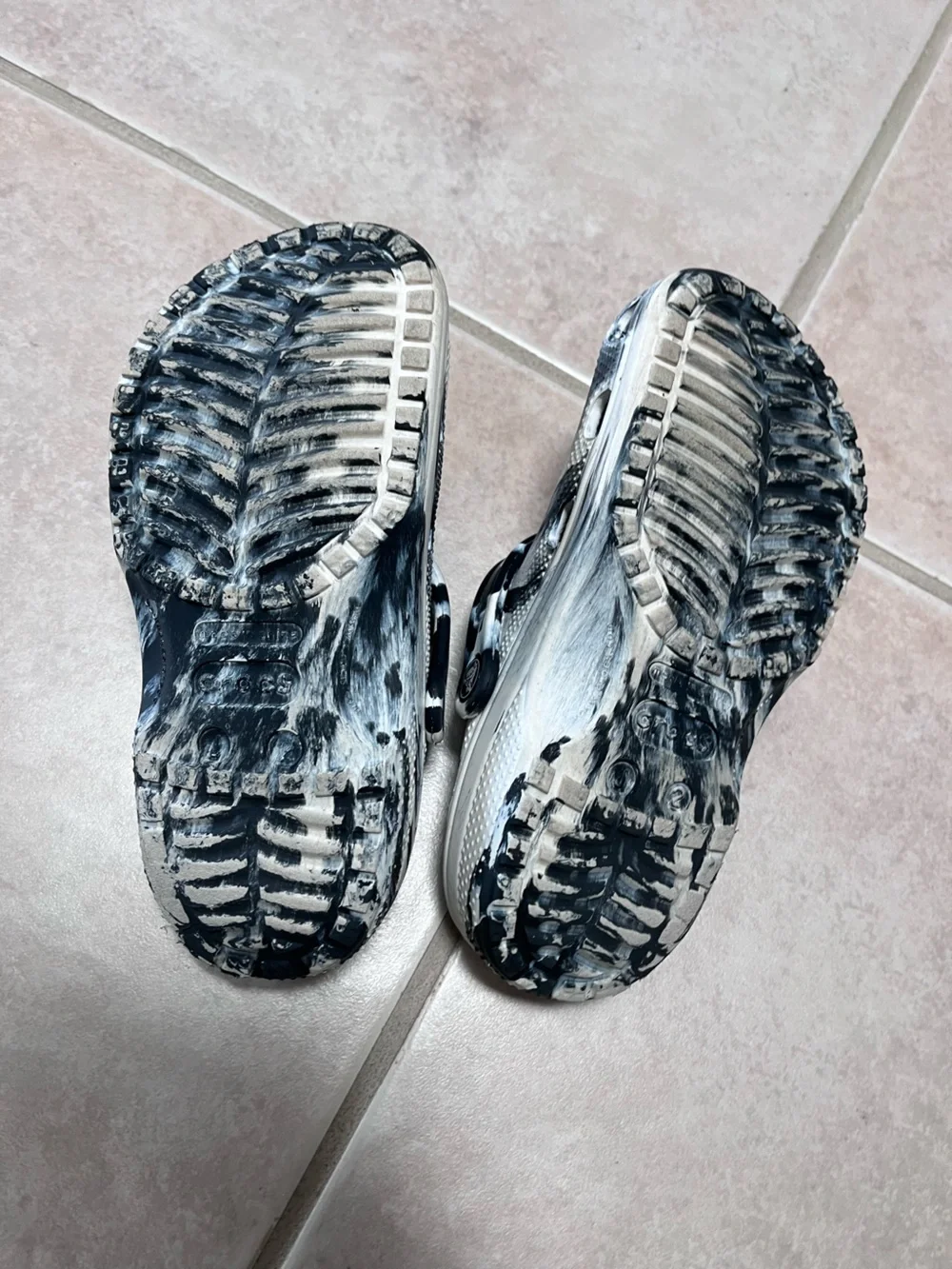 CROCS Kids Black & White Marble Clogs with Fun Charms
